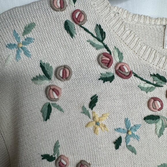 VTG Petite Sophisticate Grandmacore Cottagecore 3D‎ Floral Embroidered Cardigan - Picture 2 of 13